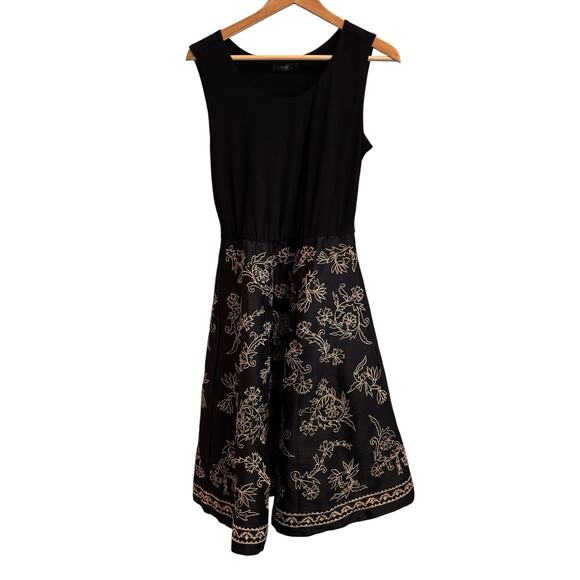 EShakti Black Tan Floral Sleeveless Embroidered A-Line Dress Size 10 - Picture 1 of 7